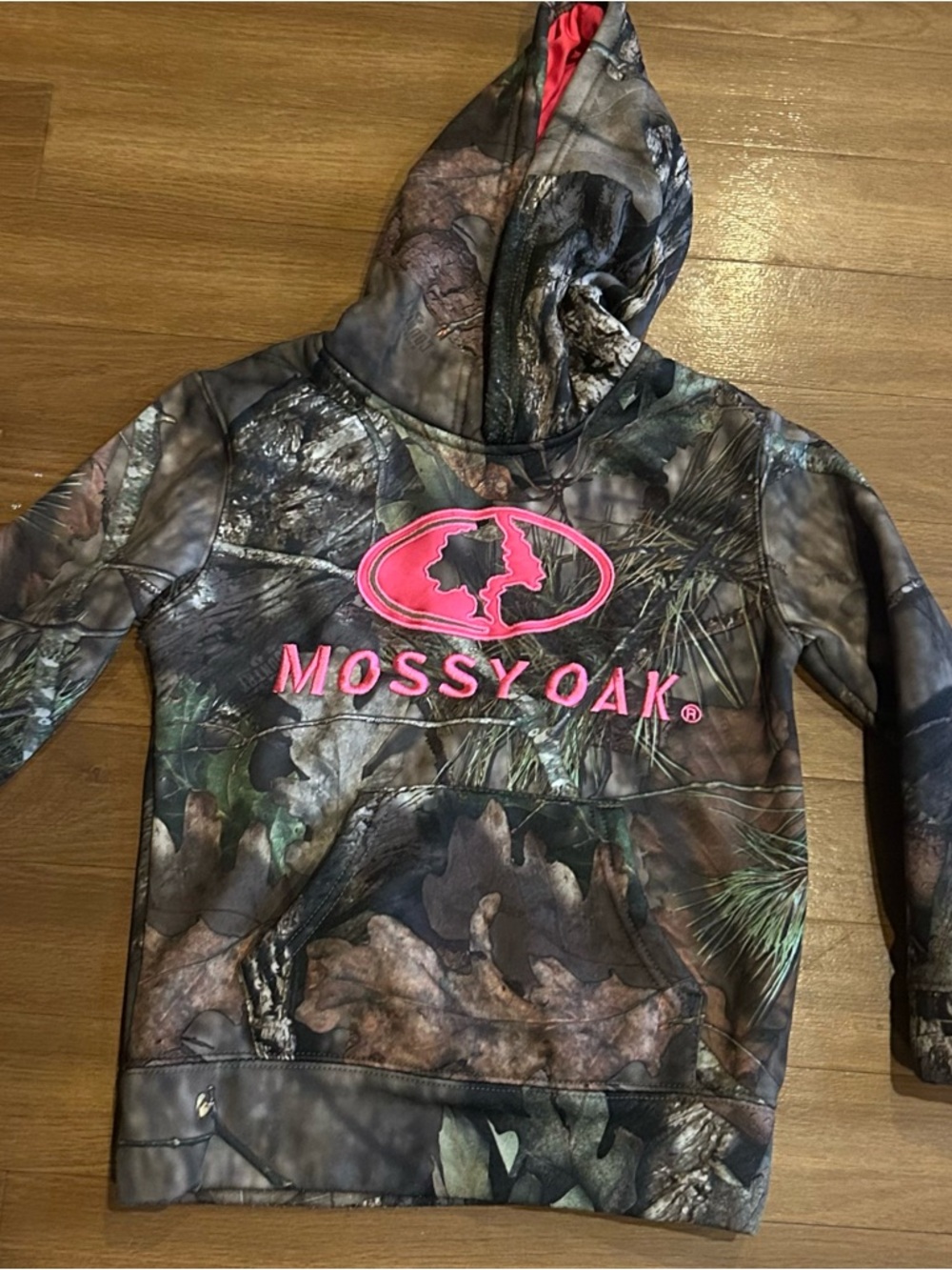 Mossy Oak Brown/Green Camo Hoodie with Pink Logo